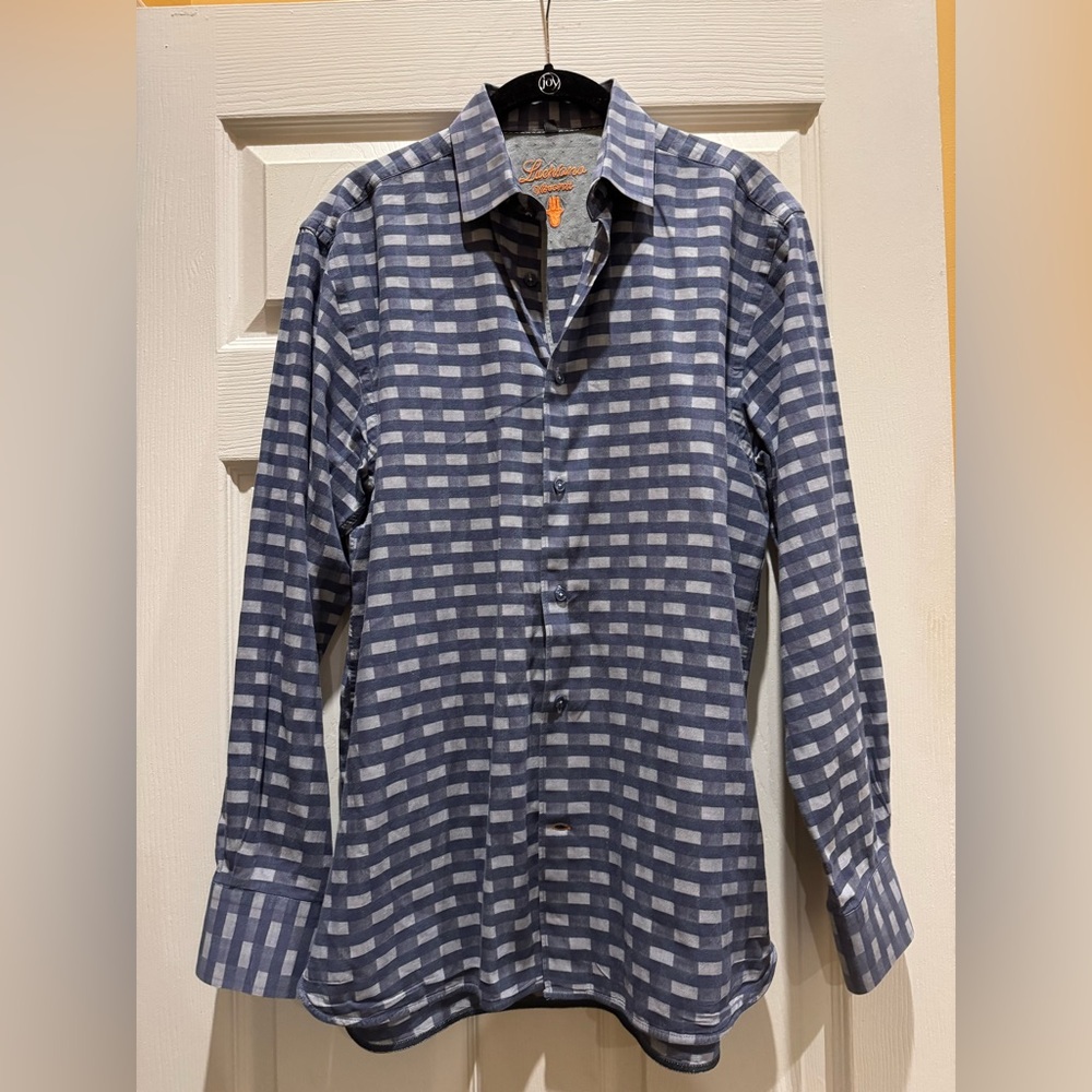 Luchiano Visconti Men's Blue long sleeve Checkered Shirt size medium 100% cotton